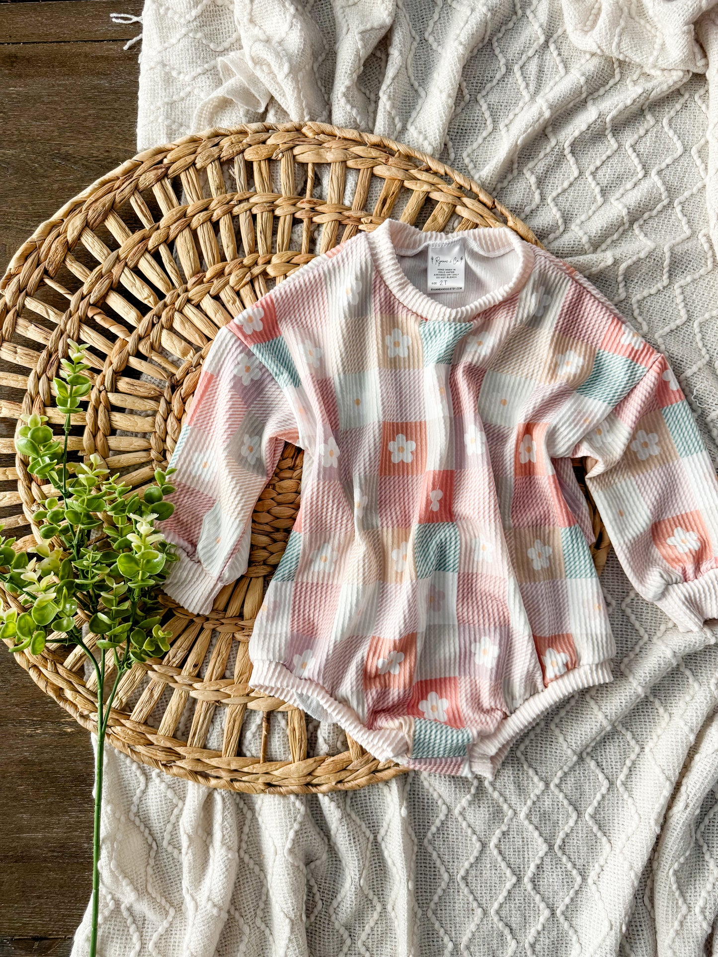 RTS 2T Flower Checkered Sweater Romper