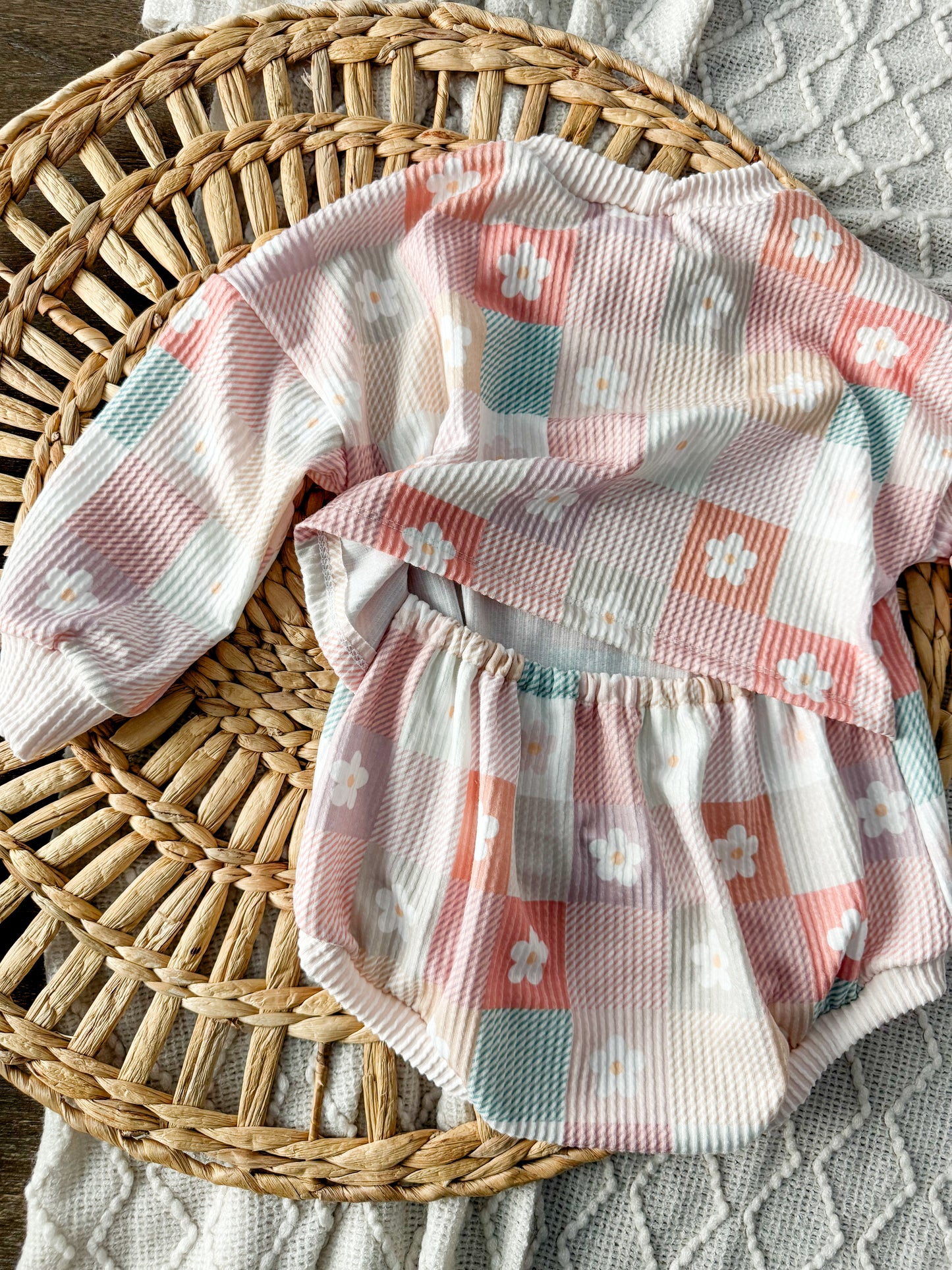 RTS 2T Flower Checkered Sweater Romper