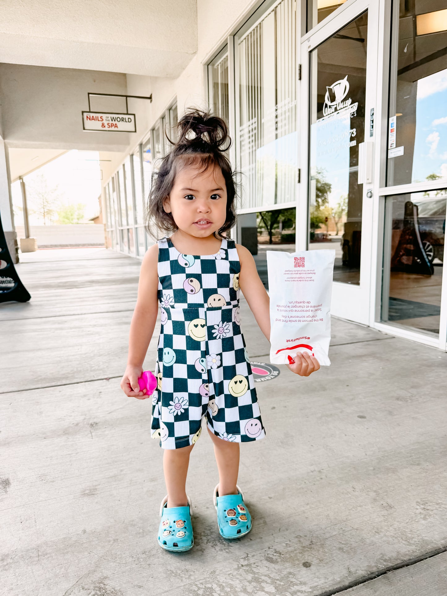 Smiley Checkered Petal Romper