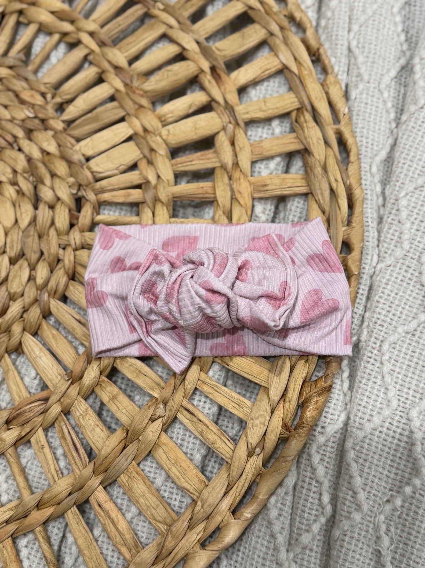 Pink Hearts Tie Headband