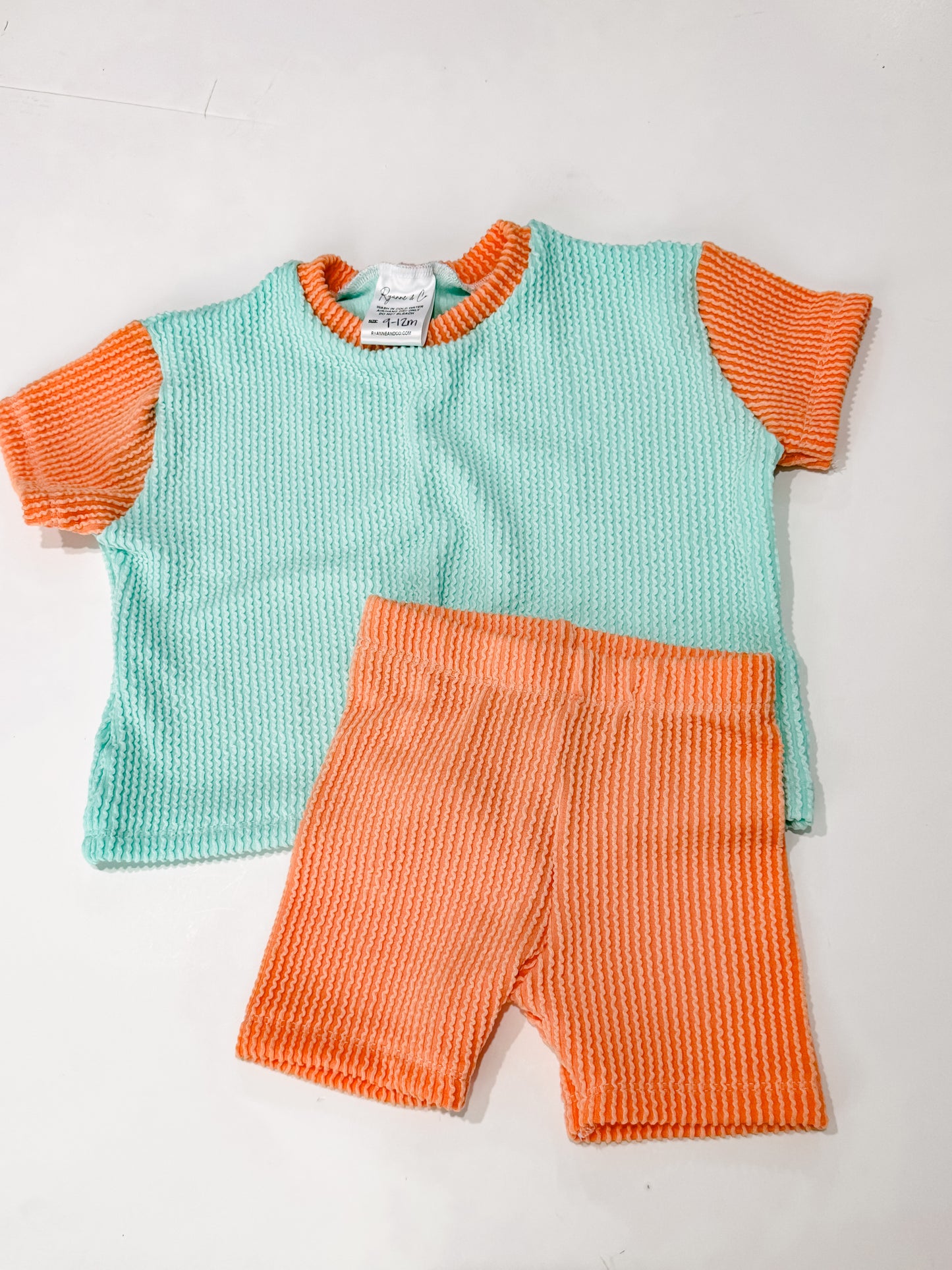 9-12m Teal & Orange Oversized Tee & Biker