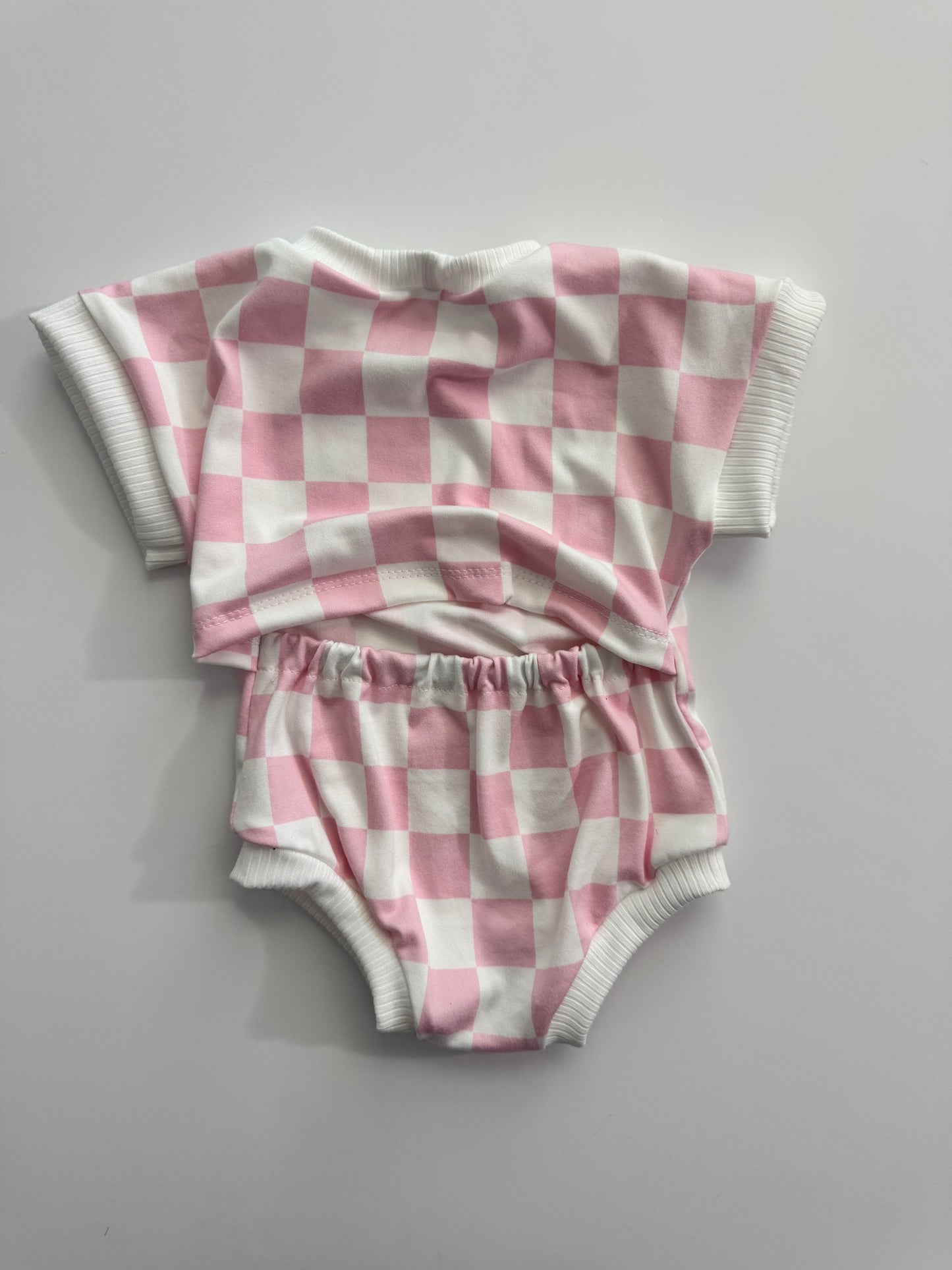 Pink Checkered Tee Romper