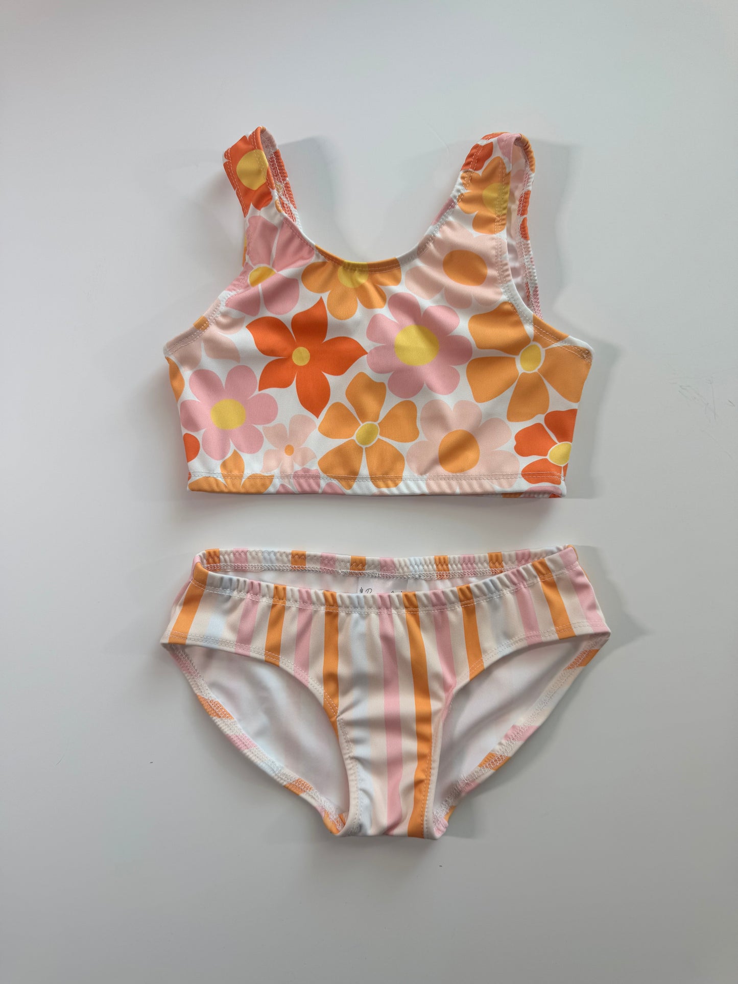Peach Flowers & Stripes 2pc Swimsuit