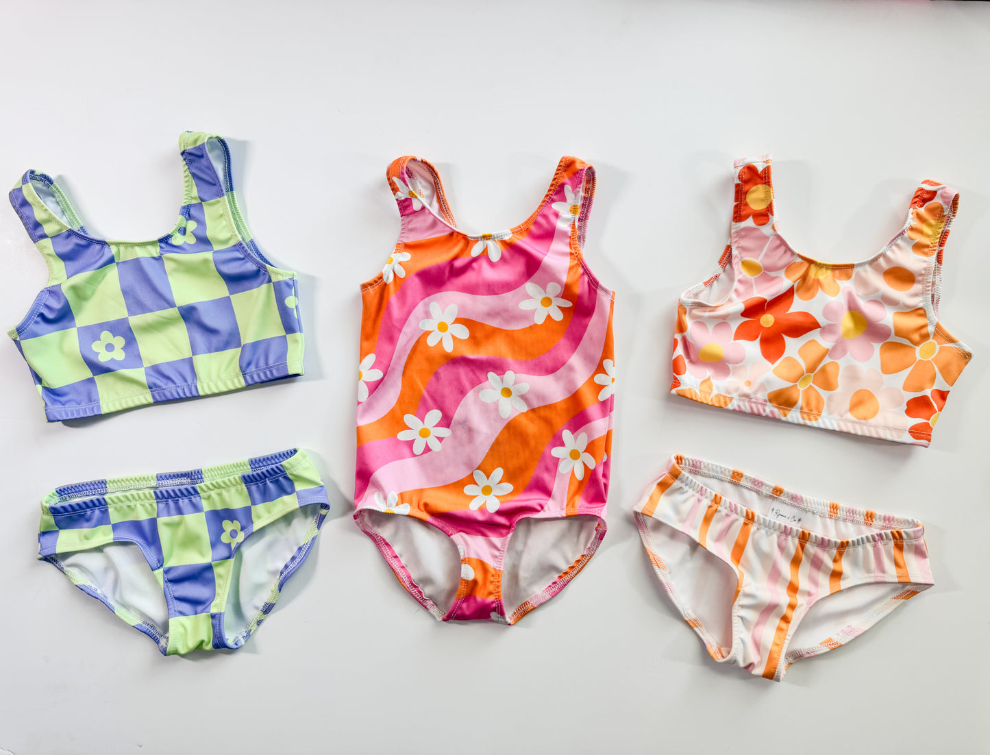 Peach Flowers & Stripes 2pc Swimsuit