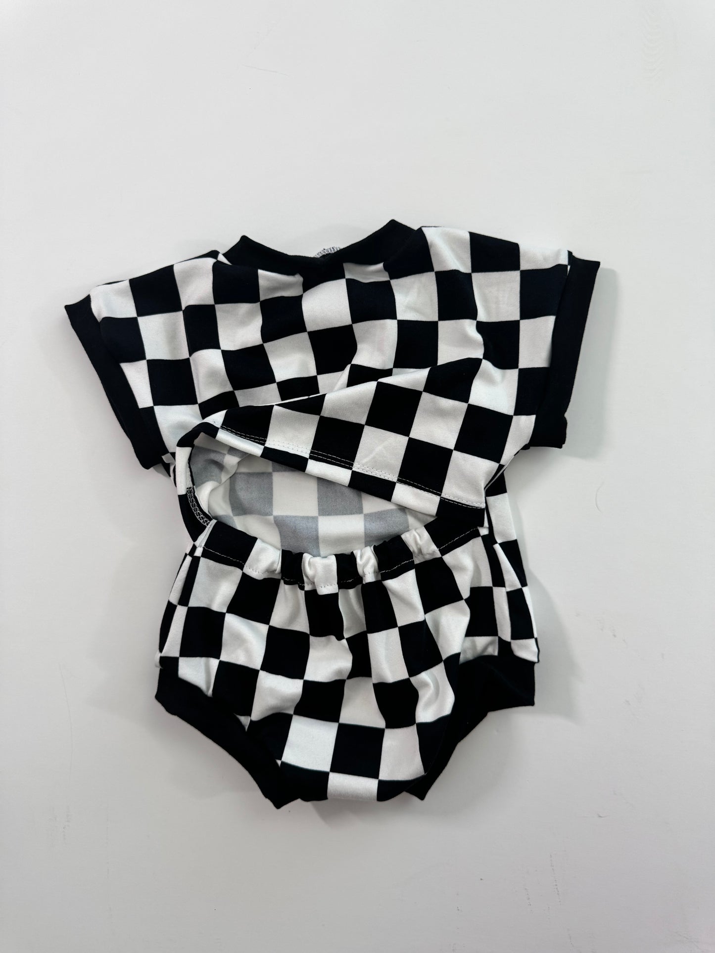 Black Checkered Tee Romper