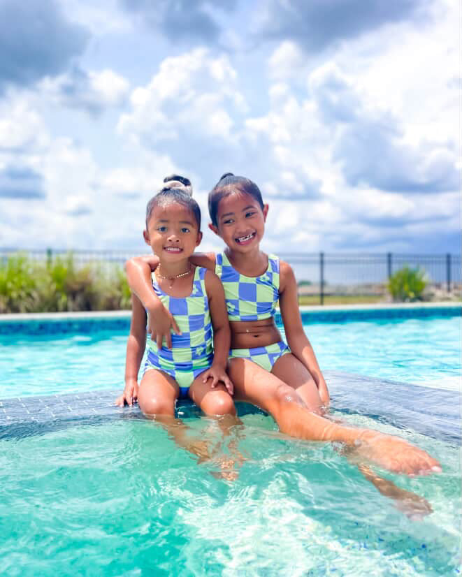Purple & Lime Checkered 1pc Swimsuit