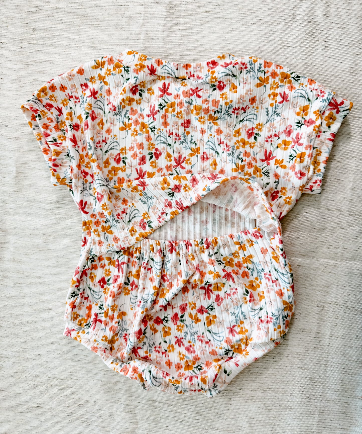 0-3m Peach Floral Tee Romper - Ready to Ship