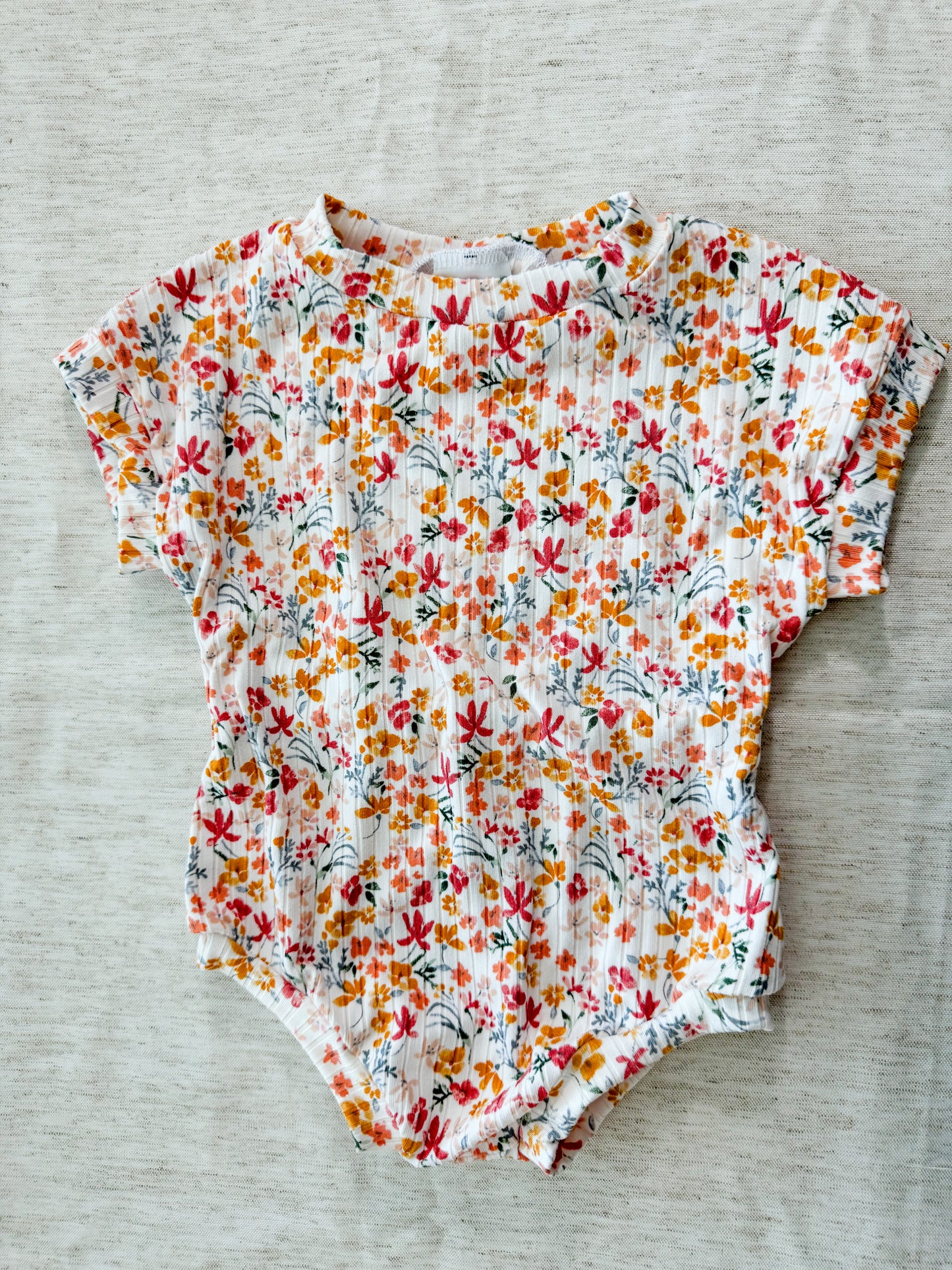 0-3m Peach Floral Tee Romper - Ready to Ship