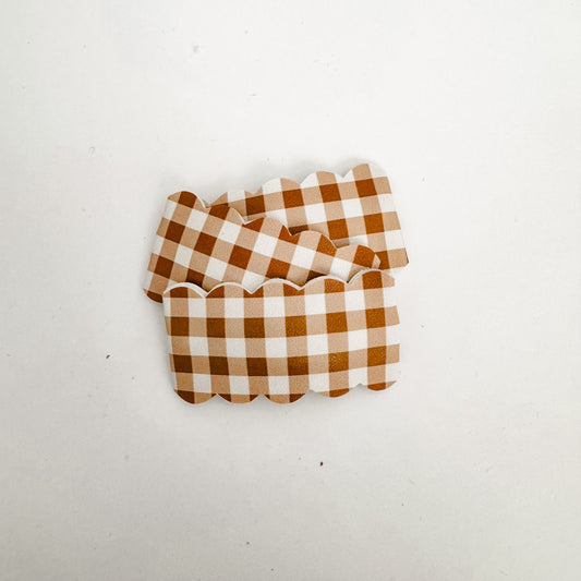 Brown Gingham Scallop Snap Clips