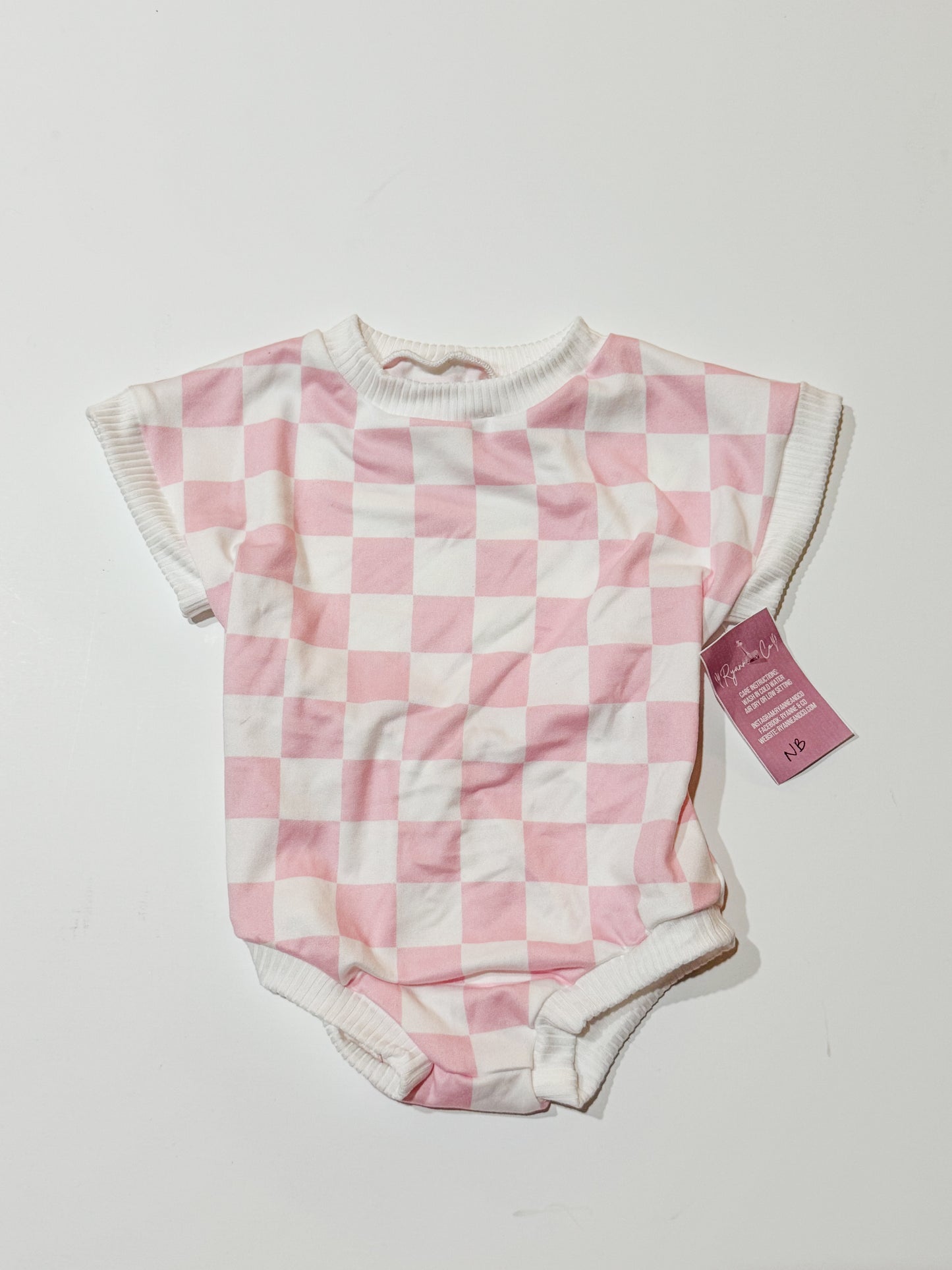 Newborn Pink Checkered Tee Romper