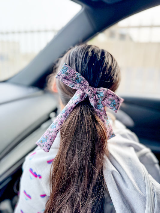 Blue & Pink Alien Long Tail Bow