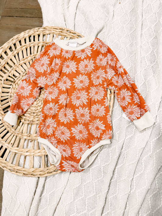 RTS 2T Orange Floral Burst Sweater Romper