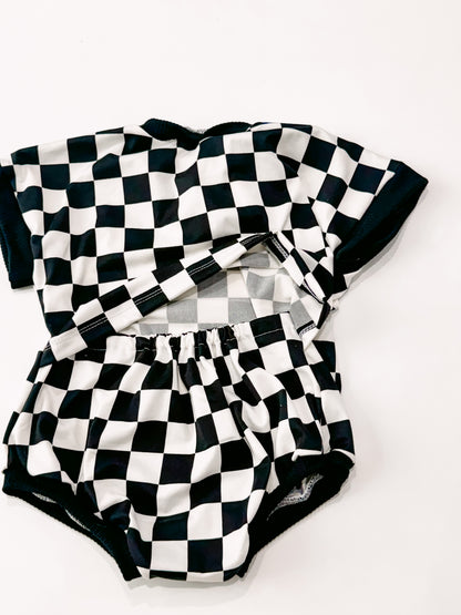 12-18m Black Checkered Tee Romper