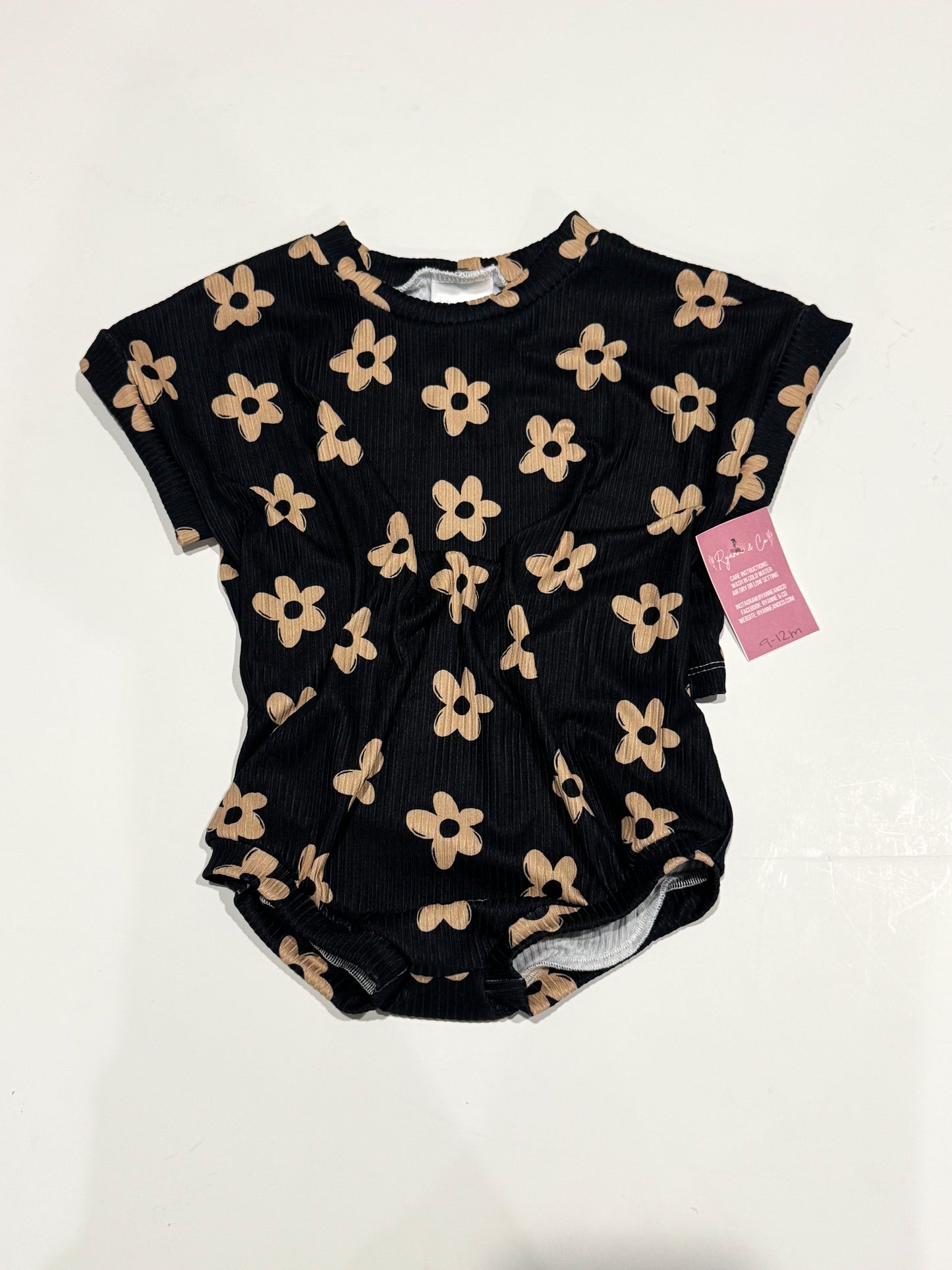 9-12m Black Floral Tee Romper