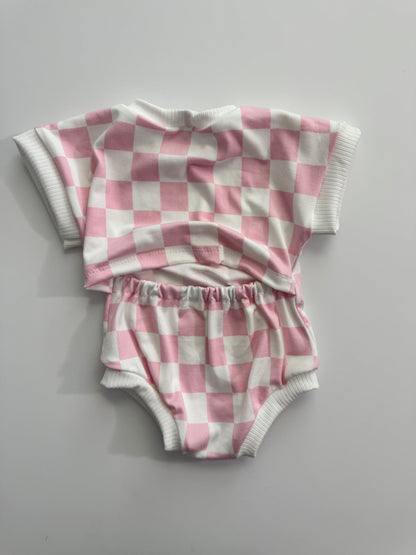 Pink Checkered Tee Romper