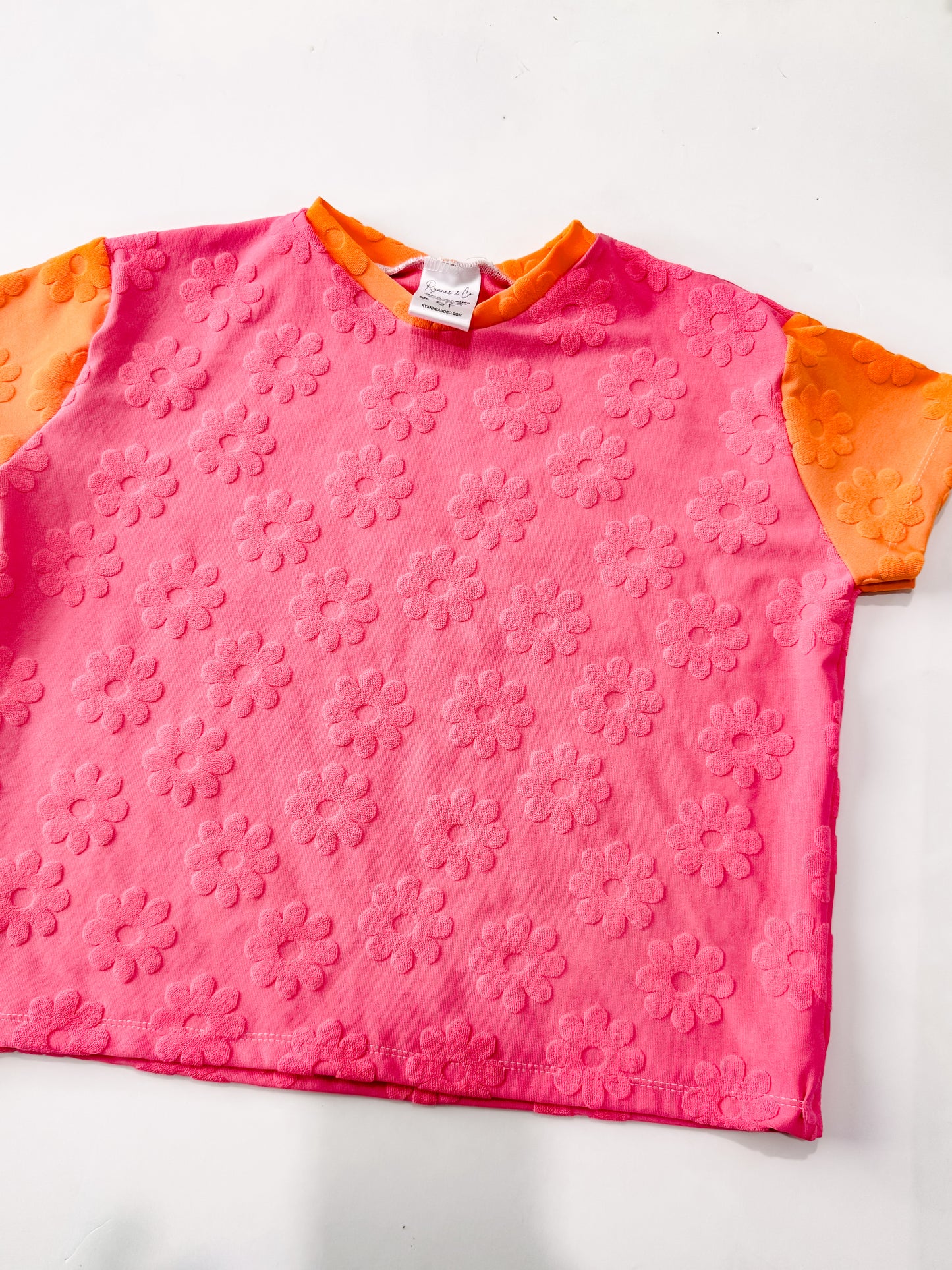 5T Pink & Orange Daisies Oversized Tee