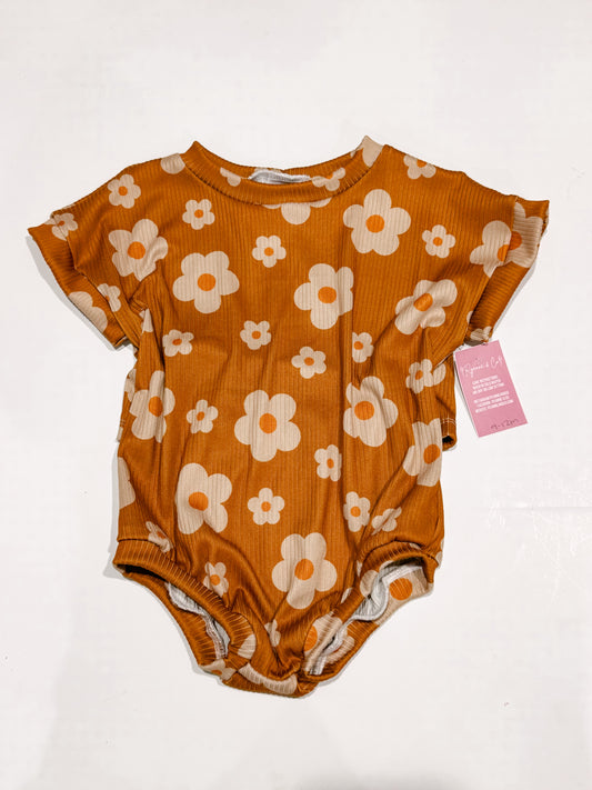9-12m Caramel Flowers Tee Romper