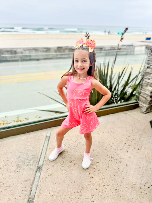 Hot Pink Smiley Petal Romper
