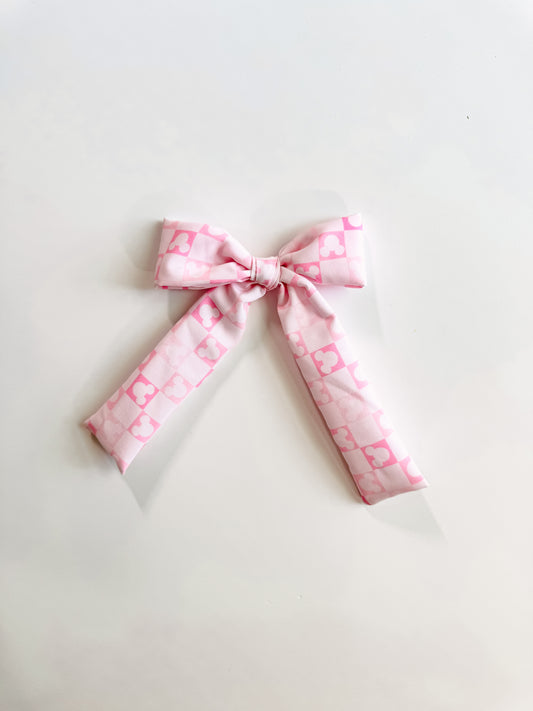 Pink Checkered Long Tail Bow