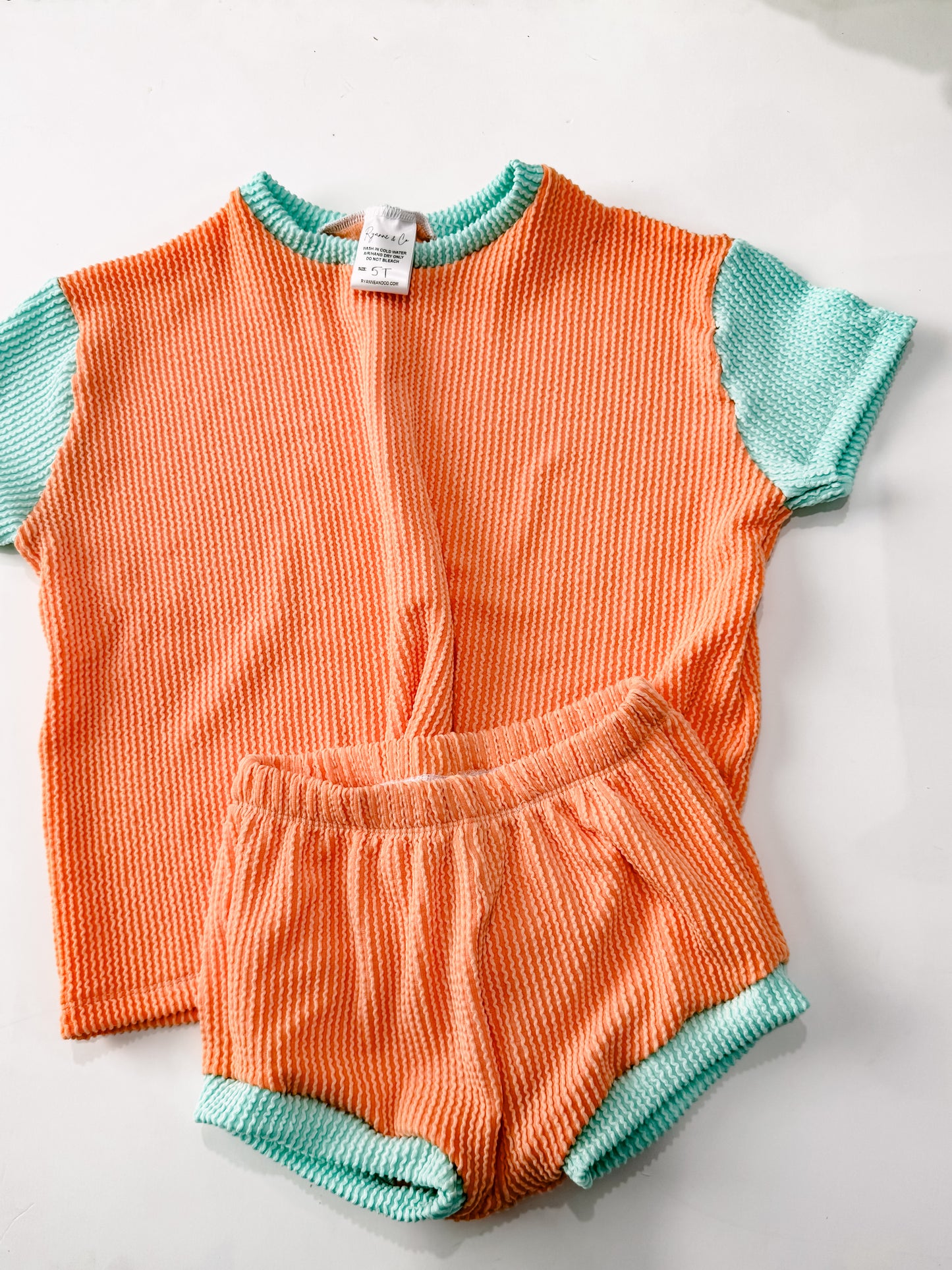 5T Coral & Teal Oversized Tee & Shorties