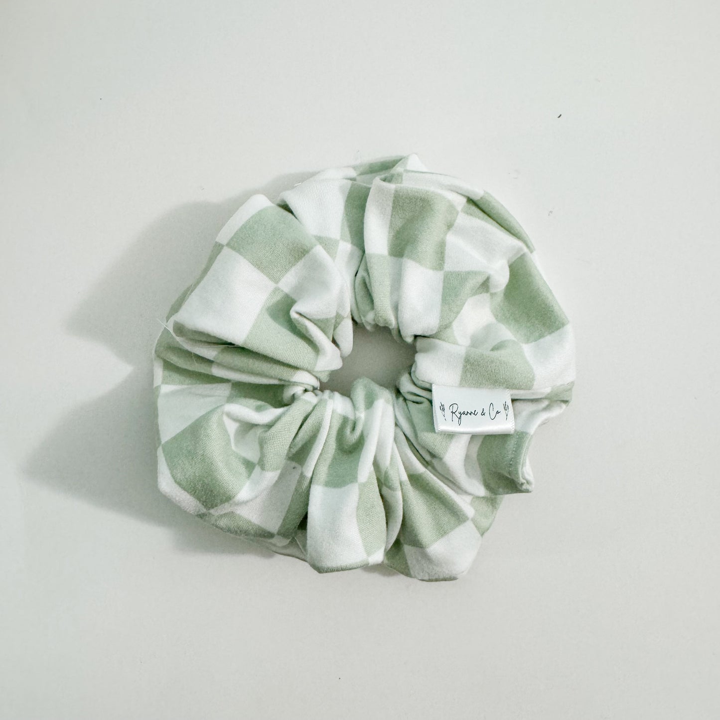 Sage Checkered Oversized Scrunchie