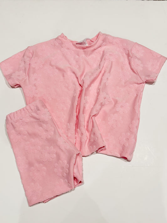 3T Baby Pink Daisies Oversized Tee & Bikers