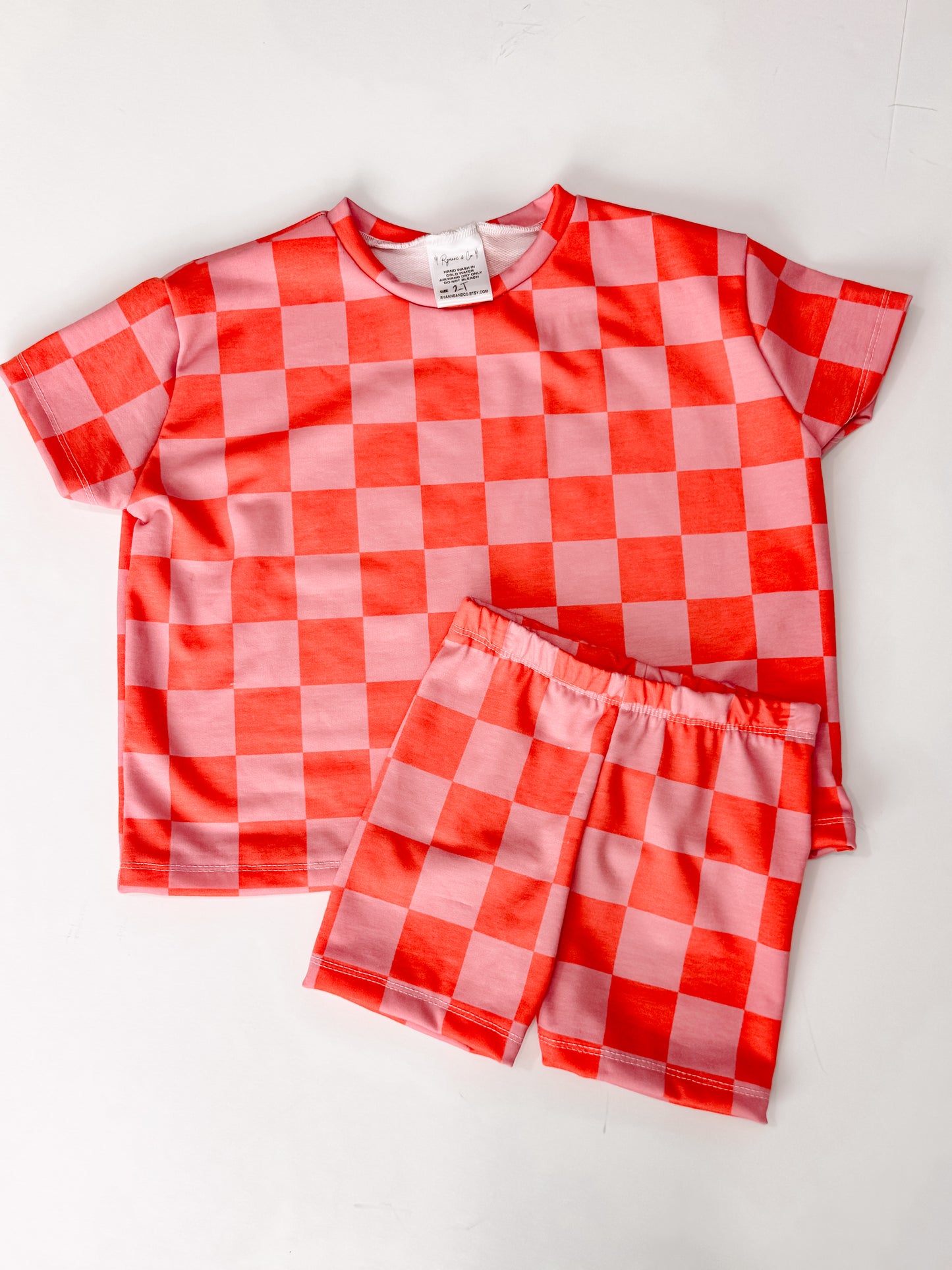 2T Orange Checkered Oversized Tee & Bikers