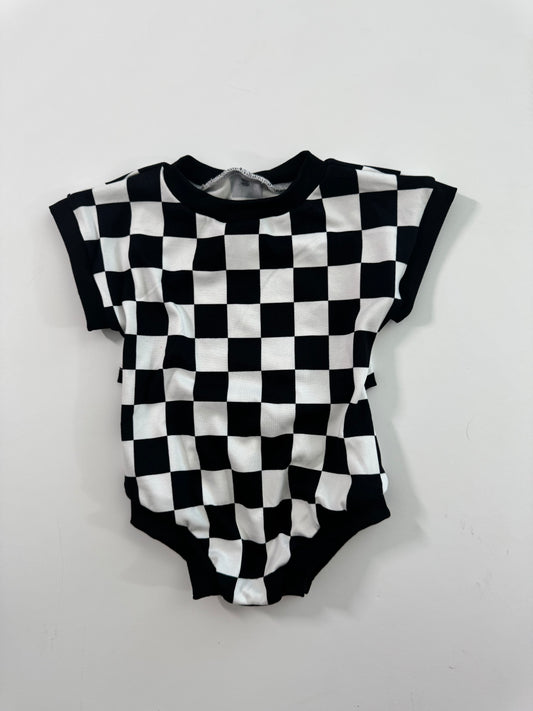 Black Checkered Tee Romper