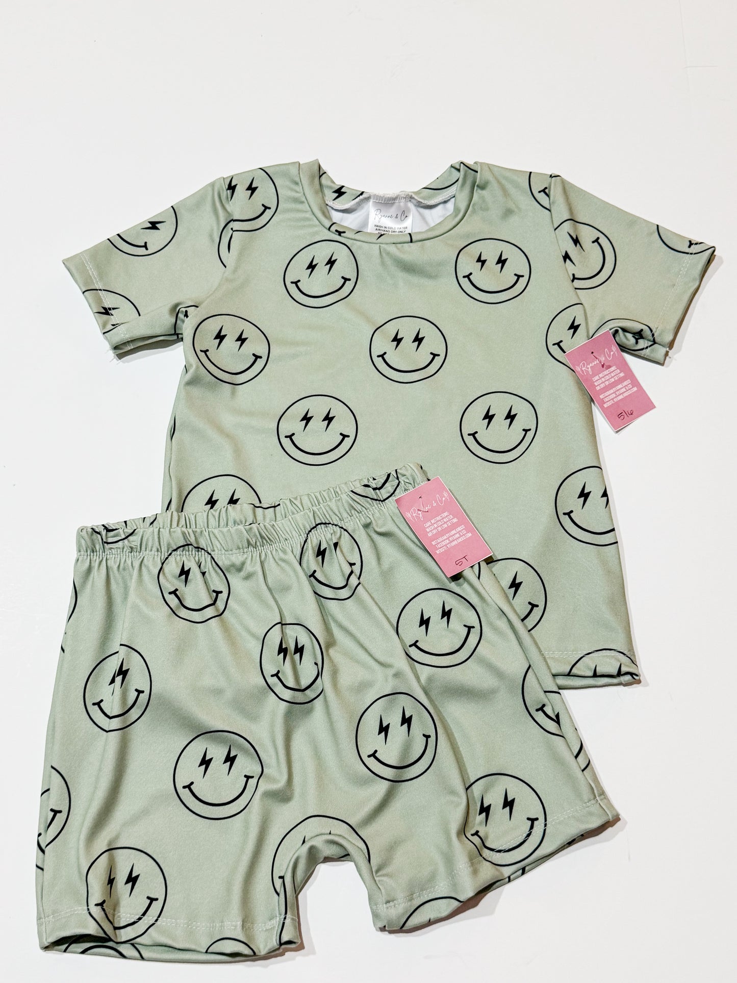 5T Sage Smileys Oversized Tee Boy Set