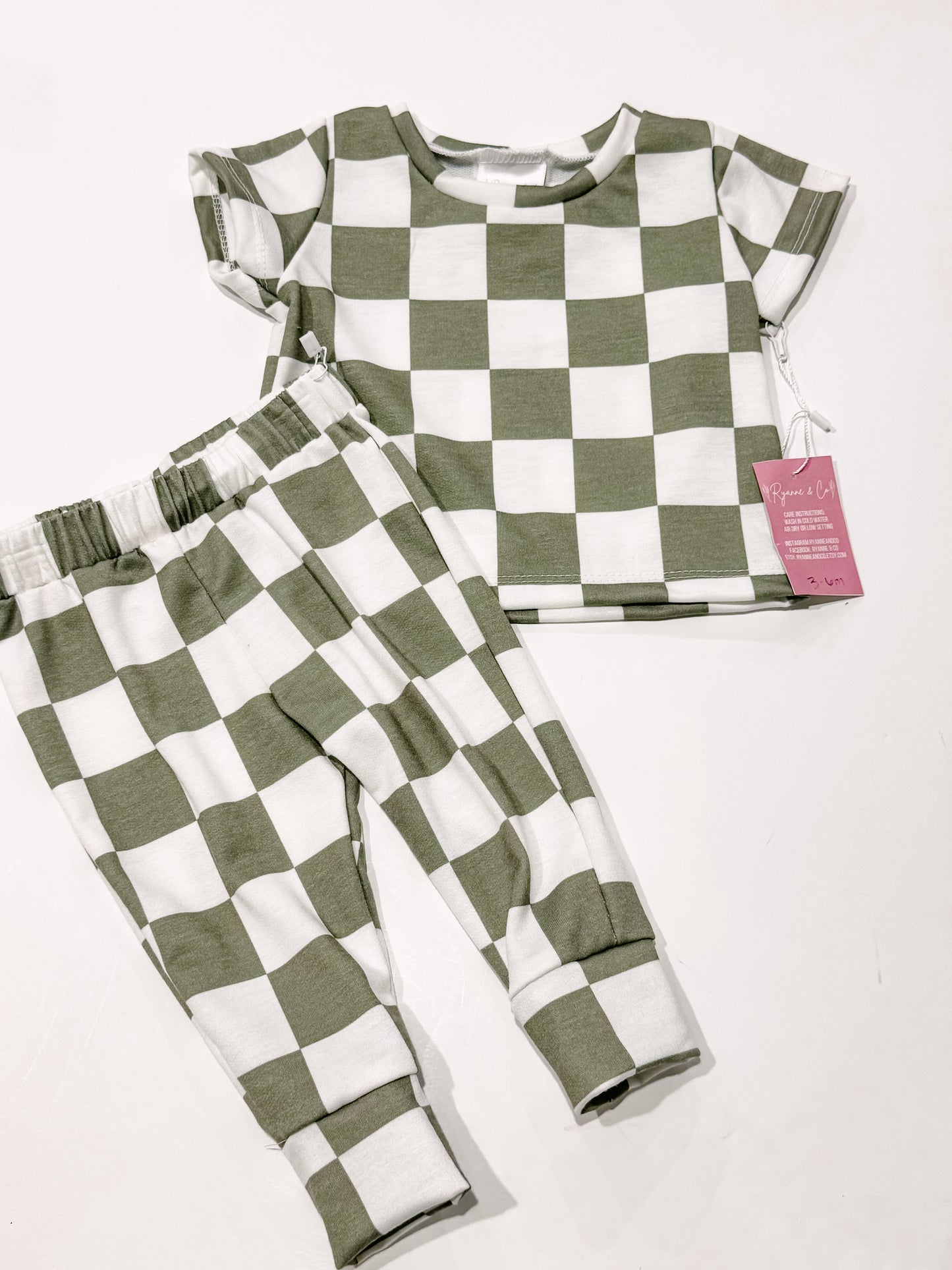3-6m Olive Checkered Tee & Joggers