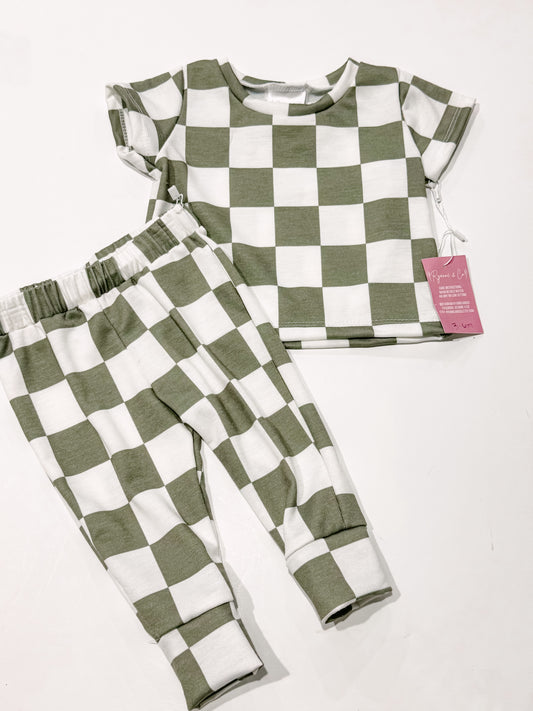 3-6m Olive Checkered Tee & Joggers