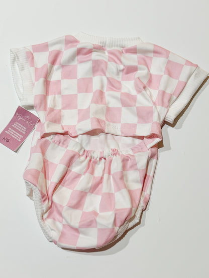 Newborn Pink Checkered Tee Romper