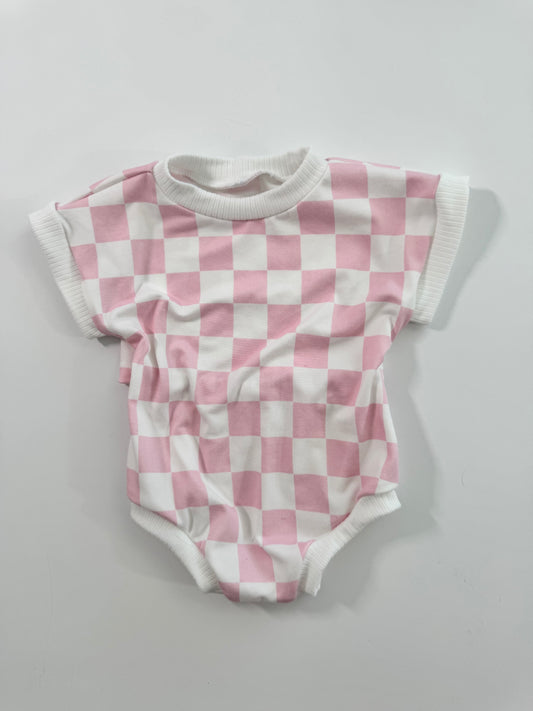Pink Checkered Tee Romper