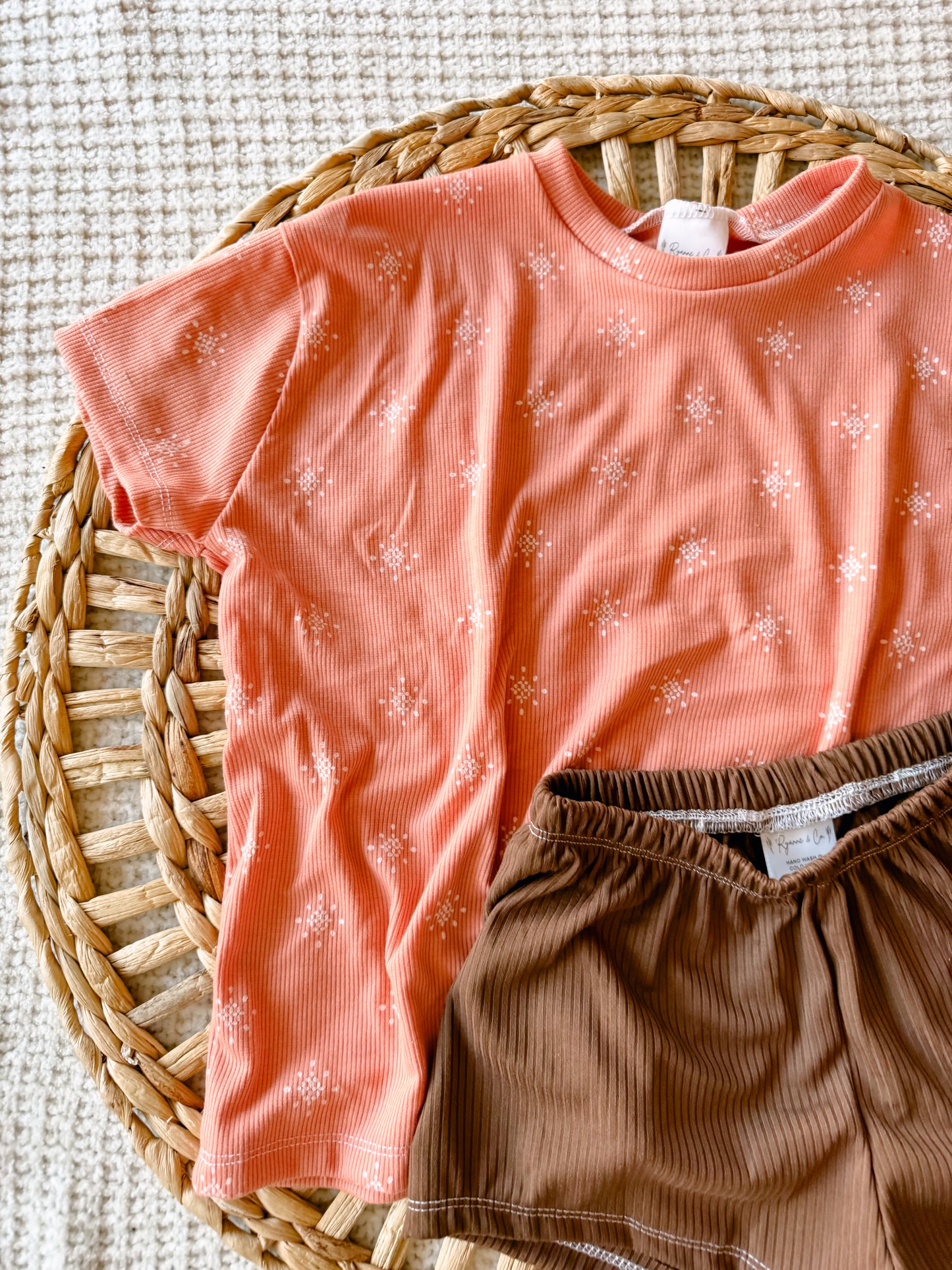 5T Coral Coral Oversized Tee & Brown Shorts - Ready to Ship