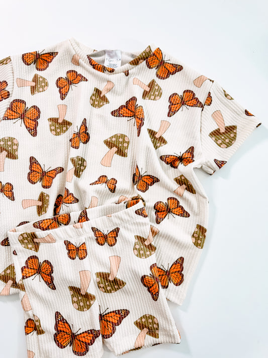 Butterflies & Mushrooms Urban Rib Oversized Tees & Biker Shorts