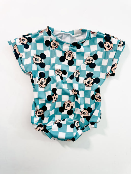 Teal Checkered Baby Tee Romper