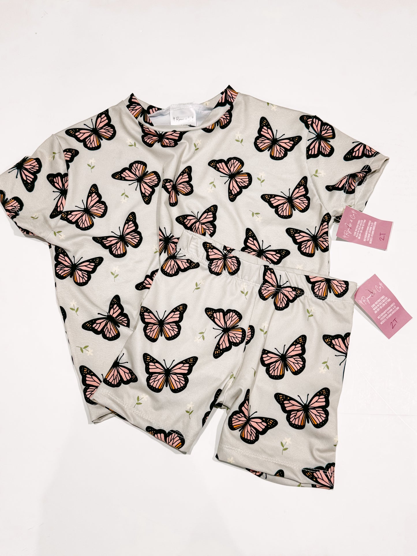 2T Sage Butterflies Oversized Tee & Bikers