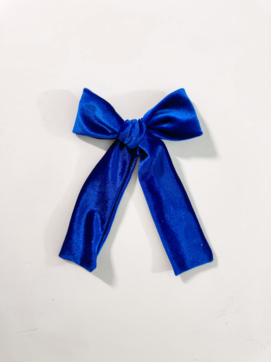 Navy Blue Velvet Long Tail Bow