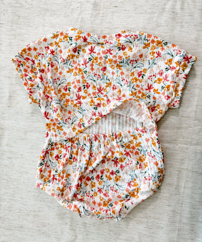 0-3m Peach Floral Tee Romper - Ready to Ship