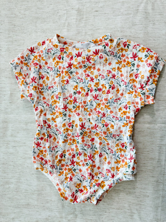 0-3m Peach Floral Tee Romper - Ready to Ship