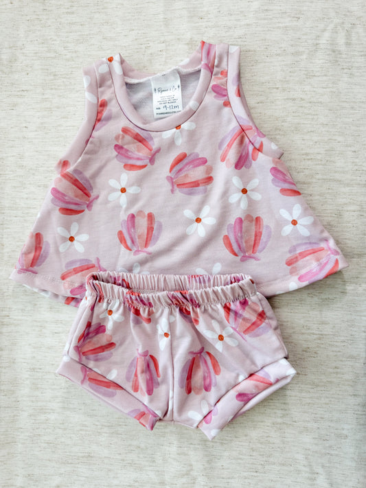 9-12m Pink Shells Sunny Top & Shorties - Ready to Ship