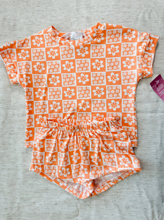 12-18m Orange Checkered Lounge Top & Summer Shorts - Ready to Ship