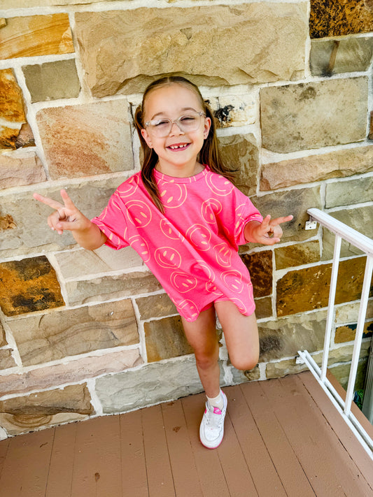 6y Hot Pink Smiley Oversized Tee & Bikers